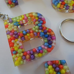 Epoxy Resin Initial Letter Keychain &quot;Candy Ring&quot;
