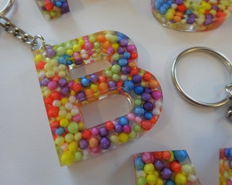 Epoxy Resin Initial Letter Keychain "Candy Ring"