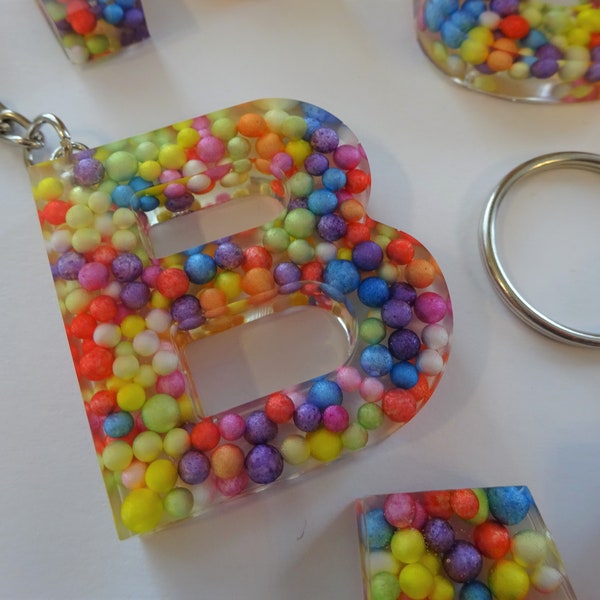 Epoxy Resin Initial Letter Keychain "Candy Ring"