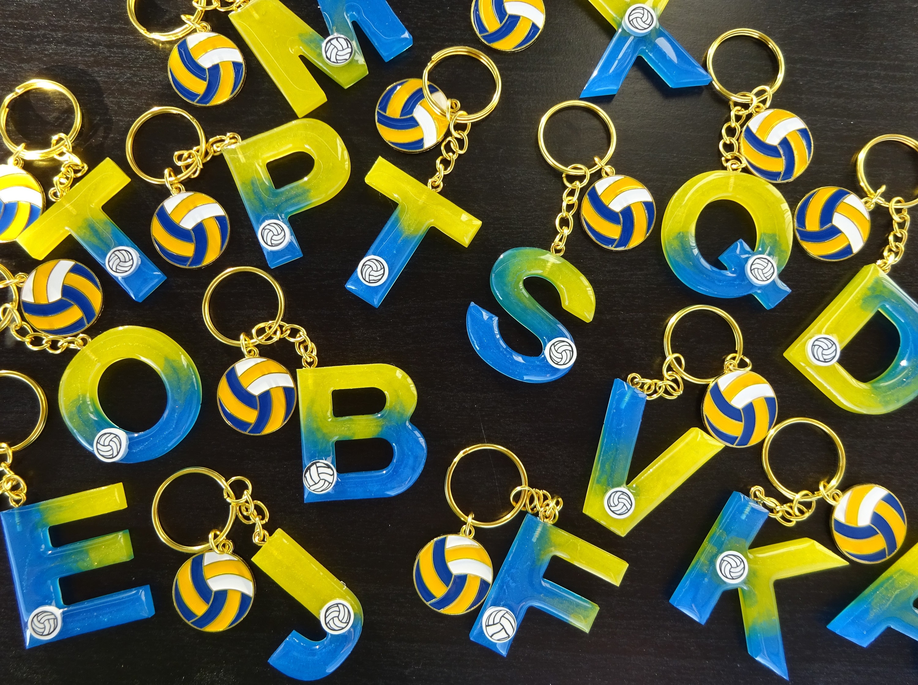 Volleyball Epoxy Resin Initial Letter Keychain | Volleyball Sports Bag Tag | Volleyball Fan Gift Idea | Key ring / fob | Sport bag trailer