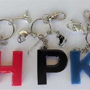 Hockey Epoxy Resin Initial Letter Keychain | Key ring | Winter sport  | Ice Hockey Player Gift Idea