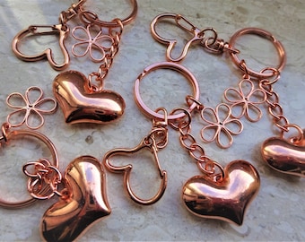Rose Gold Heart Keychain | Floral Heart Charm | Romantic Key Ring | Gift for Her | Bag Charm | Valentine Gift | Keyring | Heart Key Trailer
