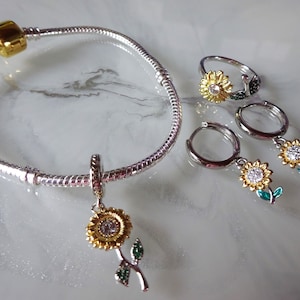 Sunflower Set  jewelry - bracelet, ring and earrings / Set of 3 pieces 925 Sterling silver / Gift ideas