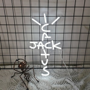 Letreiro de neon com cacto Jack, letreiro de neon com letras brancas, decoração de parede neon para quarto, decoração de festa em bar, presente personalizado, alimentação USB