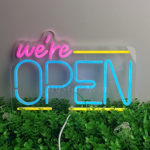 Estamos abiertos, letrero de neón LED de bienvenida, barra de negocios personalizada, luz nocturna, decoración de pared para el hogar, cafetería de comida rápida, decoración de restaurante, letrero personalizado