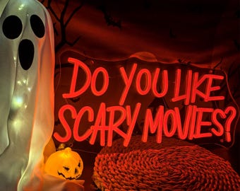 Vous aimez les films d'horreur ? Enseigne au néon LED, décoration de citation de film d'horreur, pour cinéma maison, entreprise d'Halloween, soirées cinéma effrayantes, décoration d'Halloween