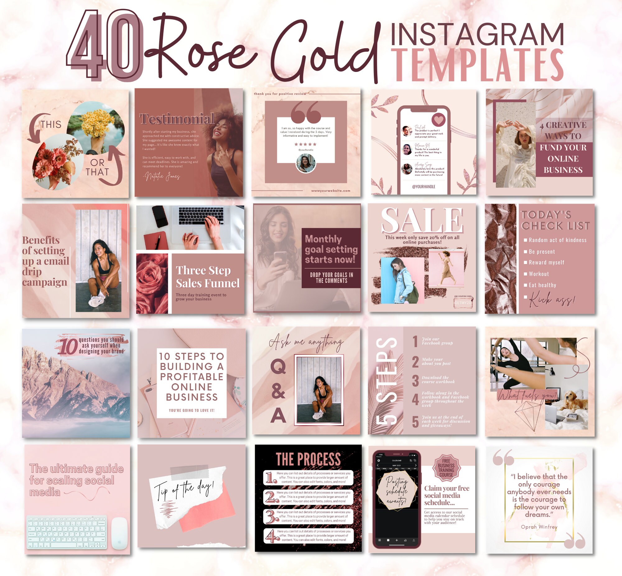 Rose Gold Instagram Post Template | BONUS Aesthetic Instagram Story ...