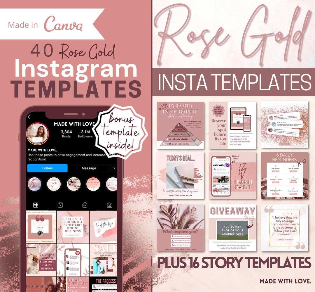 Rose Gold Instagram Post Template | BONUS Aesthetic Instagram Story ...