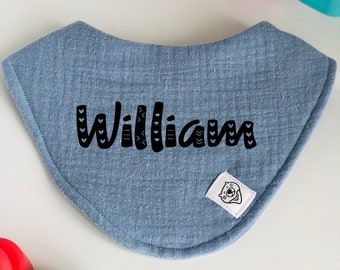 Personalized muslin baby bib monogrammed bib with name gift for baby shower baby name reveal props custom baby bib