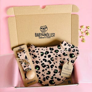 Safari Baby Lätzchen und Schnuller Clip Set Leoparden Muster Bandana Neutral Neugeborene Geschenk Set Dschungel Thema Tiermuster Duschgeschenk für Baby