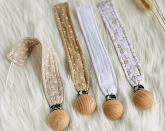 Boho Chic Pacifier Holder with Beech Wood Clip Dummy Chain Boho Pacifier Clip Gift Idea for Baptism Gift Baby Shower Welcome Baby Gift