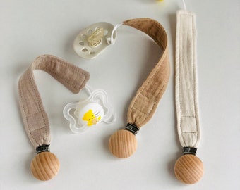 Musselin-Schnullerkette aus Stoff, Schnullerclip für Babys, minimalistischer Schnullerclip für Babys, Schnullerhalter, neutraler Schnullerclip, schlicht