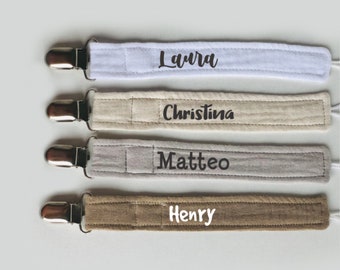 Muslin Soother Chain Custom Name Pacifier Holder Fabric Pacifier Clip Baby Boy Minimalist Pacifier Clip Baby Girl Personalized Chain Newborn