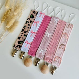 Rosa Schleife Stoff Schnullerkette Rosa Einfach Binky Clip Mädchen Weicher Schnullerhalter Säugling Blumenmuster Schnullerkette