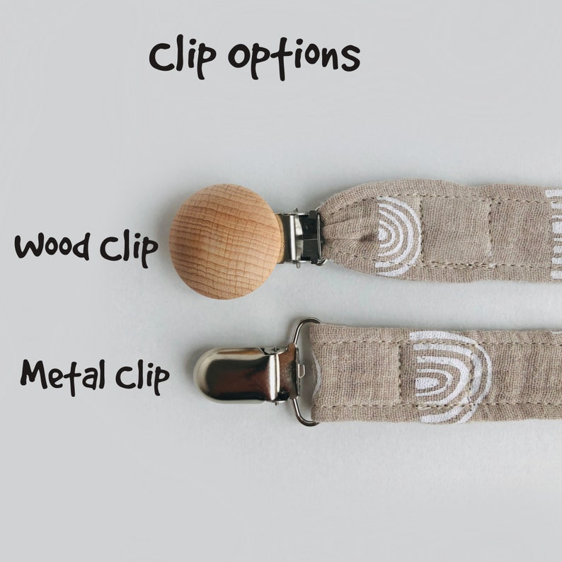 Stylish Baby Pacifier Clip Boho Safari Dummy Clip Organic Muslin Soother Strap Neutral Dummy Chain Muslin Fabric Pacifier Holder Earth Tone image 4