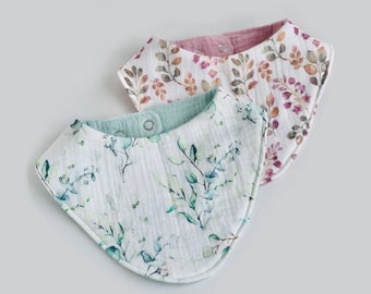 Floral Cotton Gauze Baby Bib Reversible Printed Bib Baby Girl Outfit for Spring Drool Bib Organic Muslin Soft Bib Newborn Registry Gift