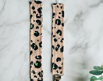 Animal Print Schnullerclip Stoff Schnullerclip Leopardenmuster Schnullerkette Gemusterter Musselin Schnullerband Baby Registratur Geschenk Extralang