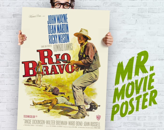 Rio Bravo Classic John Wayne Cowboy Western Film – High-Quality Retouched Reproduction Movie Poster Print Available in Large Sizes