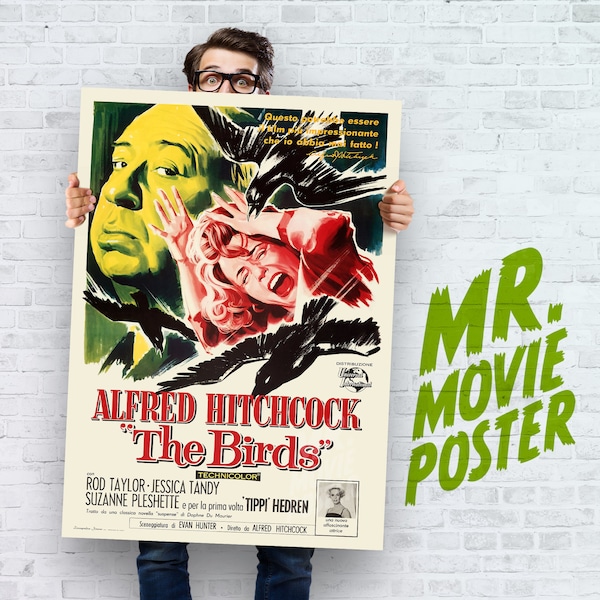 Póster de la película de Hitchcock – Los pájaros – Reproducción retocada Impresión de arte vintage en tamaños grandes