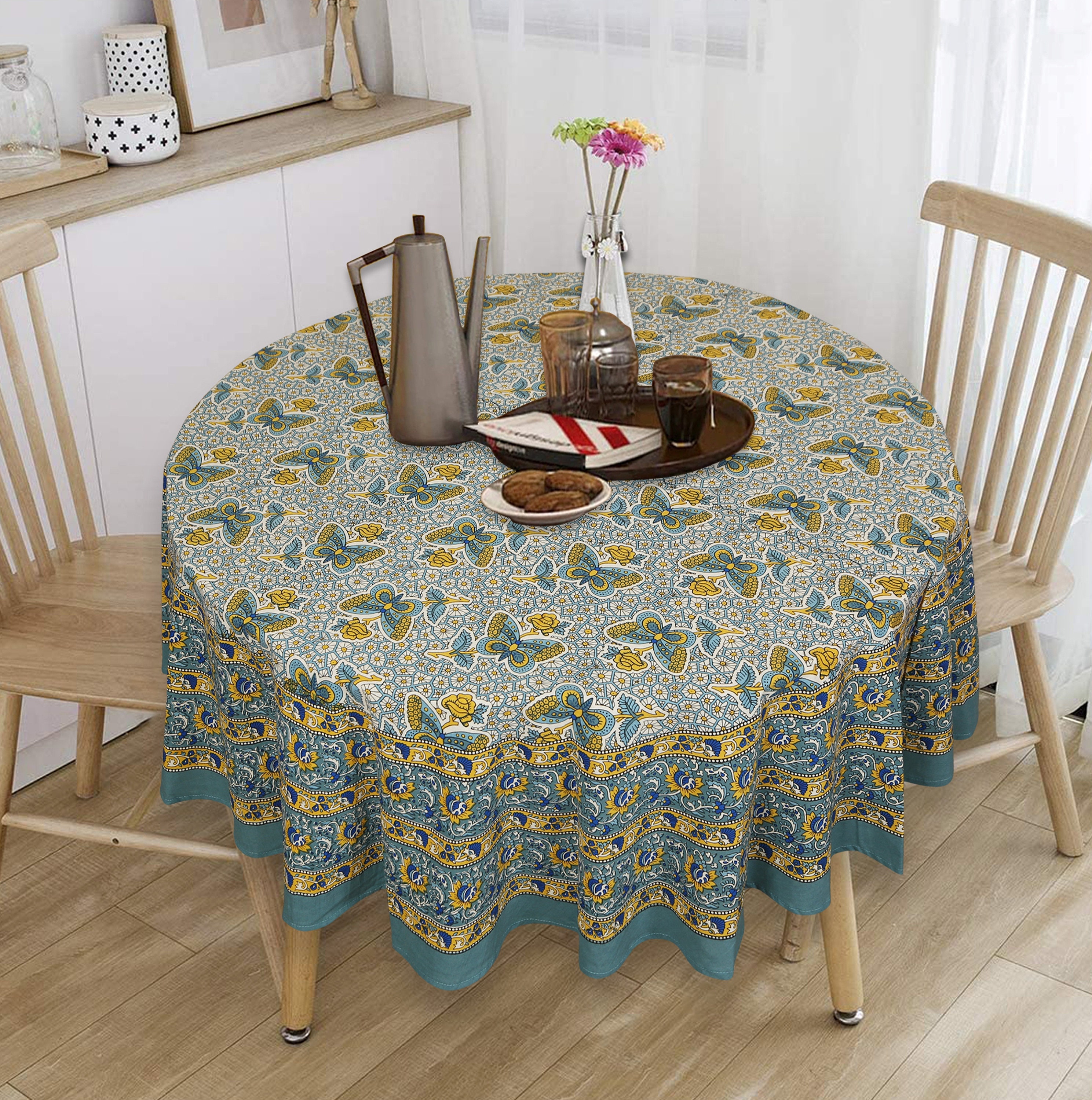 Round Cotton Table Cover Table Cloths Round Table Cover Yoga Etsy