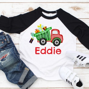 Custom Christmas Truck Shirt, Personalized Name Xmas Truck Shirt, My First Christmas Shirt, Cute Dump Truck tshirt, Xmas Children&#39;s shirt