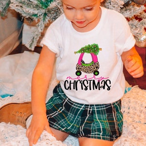 Girls Merry Christmas Shirt,Leopard Truck Christmas Shirt, Baby girls Christmas gift,Xmas girls shirt