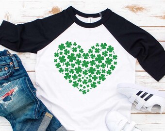 Camiseta para el día de San Patricio con corazón de trébol para niños pequeños, linda camiseta para niñas con corazón de San Patricio, atuendo de San Patricio para niños