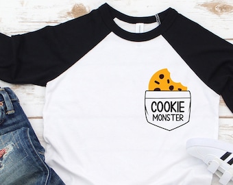 Cookie Monster pocket Toddler Shirt, Baby Chocolate Chip Cookie Shirt, Monster Kids T-Shirt, Cookie Monster Birthday shirt, Gift, Children