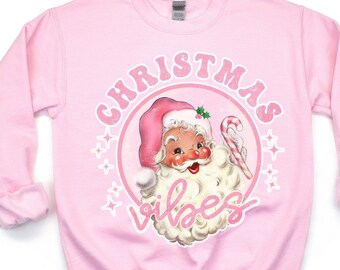 Sudadera navideña rosa para niña pequeña, sudadera navideña retro negra de Papá Noel para niños, sudadera navideña para niños pequeños