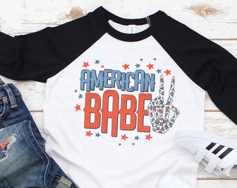 American Babe Kids Shirt - July Fourth Flowers Toddler Tee - Girls 4th Of July Kids Shirt