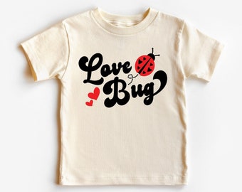 Love Bug Kids Valentines Day Camisa para niños pequeños para niños, Linda camiseta retro para el Día de San Valentín para niños, Camiseta de cuello redondo para niños V-Day, Traje, Para niñas