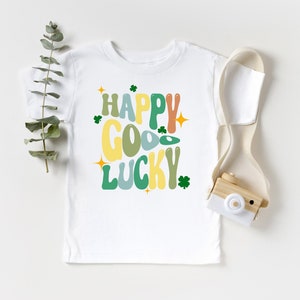 Happy Go Lucky Vibes Kids Shirt, St Patrick&#39;s Day Toddler Tee, Natural Kids Shirt