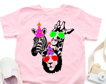PARTY ANIMAL Toddlers Birthday Shirt - Kids Pink Birthday Party Tee