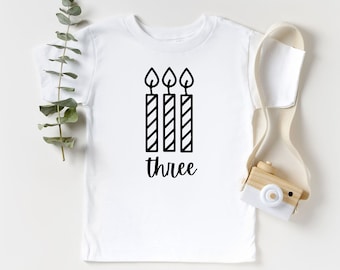 Kids Third Birthday Candle Shirt, Unisex Birthday shirt for kids, Big Three TShirt, Birthday Outfit for kids