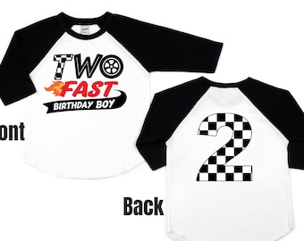 Two Fast Toddler Second Birthday Shirt para niños, Race Car 2nd Birthday Boy Shirt, 2 años Race Car Birthday Outfit, Boys Birthday Shirt