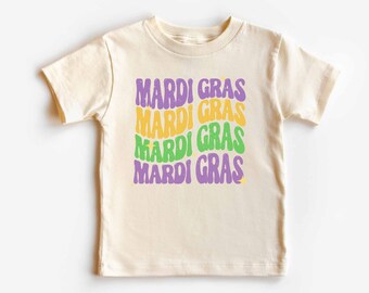 Mardi Gras Toddler Tee, Mardi Gras Wavy Cute Retro Natural Toddler Shirt, mardi gras shirts for kids boy, Mardi Gras Festival Baby bodysuit