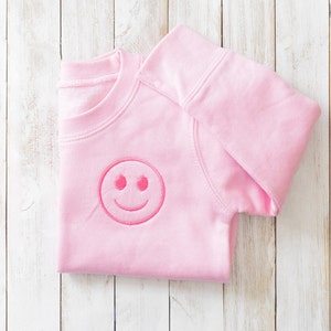 Toddler Smiley Face Sweatshirt, Happy Face Embroidered Kids Pullover, Cute Smiley Face Sweatshirt For Boy or Girl,  Crewneck, Preppy