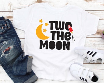 Two the moon tshirt, 2nd birthday Space shirt,Space Theme Shirt,Outer Space 2nd birthday, Astronaut Party Shirt,Two Years Birthday Party
