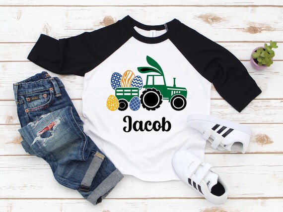 Easter Shirt for Boys,Personalized Easter Boys Raglan, Boys Custom Name Shirt,Personalized Tractor Toddler Boy Shirt,Boys Easter Gift