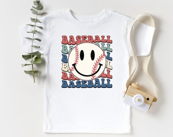 Baseball Game Smiley Toddler Shirt - Retro Baseball Tee - Boys Summer Natural Shirt