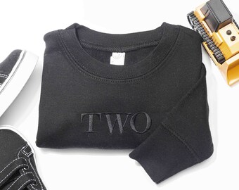 Traje de niño de segundo cumpleaños bordado, sudadera de cumpleaños personalizada para niños, jersey de dos cumpleaños para niñas