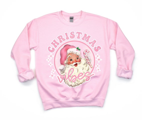 Toddler Girl Pink Christmas Sweatshirt, Black Santa Claus Retro Christmas Sweatshirt for Kids, Christmas Toddler Pullover Sweatshirt Kids