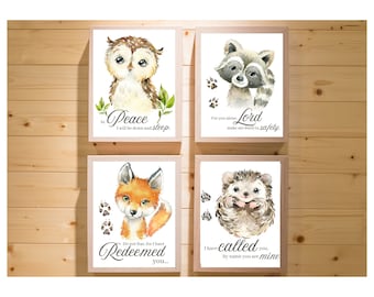 Woodland Animal Bible Nursery Prints/ Wall Art