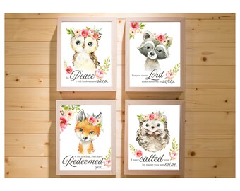 Woodland Animal Bible Verse Nursery Prints