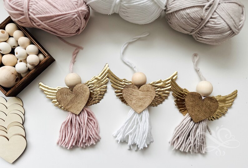 Heart Angel Ornament Wooden Bead Tassel Kit Valentine Craft Kit Christian Valentine Craft Valentine Craft Adults Valentine Craft Kit image 2