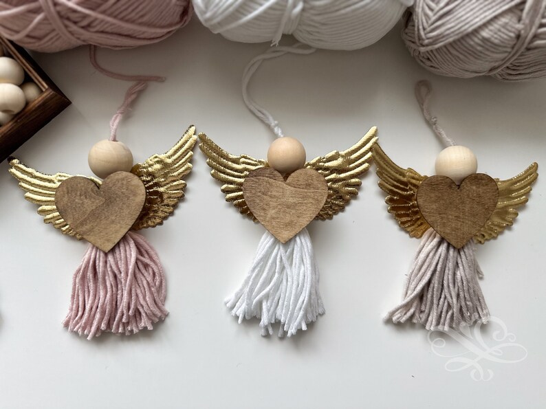 Heart Angel Ornament Wooden Bead Tassel Kit Valentine Craft Kit Christian Valentine Craft Valentine Craft Adults Valentine Craft Kit image 1