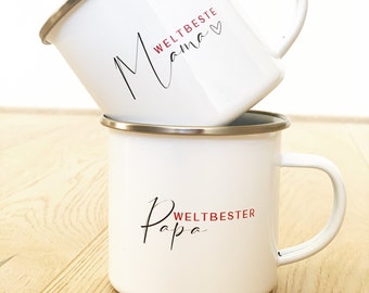 Beste Mama und Papa Tasse Emaille Geschenk