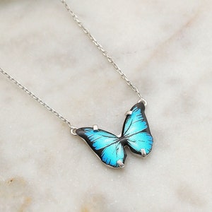 Dainty Blue Butterfly Necklace , Enamel Pendant ,Back To School Jewelry , Mother's Day , Colourful Jewelry , Turquoise Butterfly