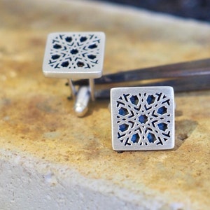 Alhambra Cufflinks / Geometric Alhambra Pattern Cufflinks / Zellige Cufflinks / Silver Cufflinks / Men's Gift / Handmade Jewelry from Spain