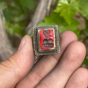 Spectacular Ancient Post Medieval Old Brass Seal Ring With Ancient Stone Intaglio Beautiful Seal Ring